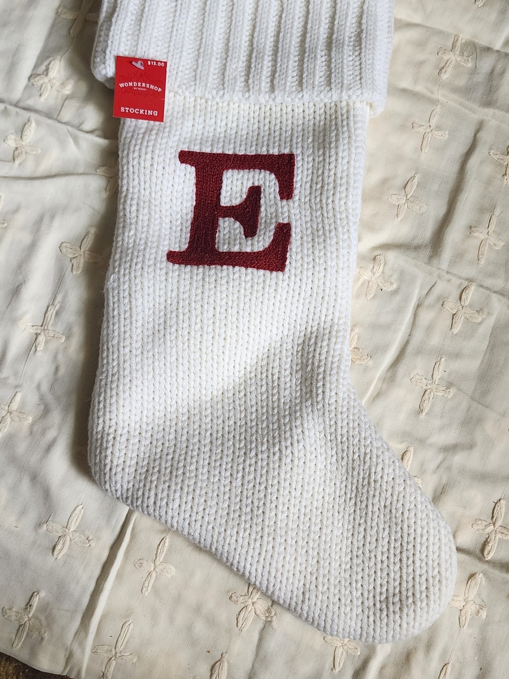 Wondershop White Knit Stocking with Red Monogram E